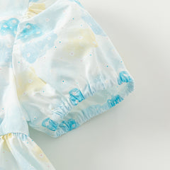 Dave&Bella Girls Summer Cotton Sweet Blue Bubble Sleeve Princess Dress