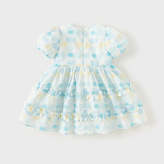 Dave&Bella Girls Summer Cotton Sweet Blue Bubble Sleeve Princess Dress