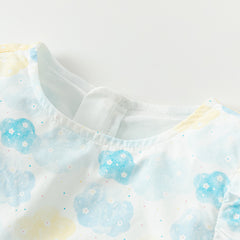 Dave&Bella Girls Summer Cotton Sweet Blue Bubble Sleeve Princess Dress