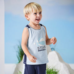 Dave&Bella Toddler Boys Summer Blue/Purple Outdoor Soft Moisture-wicking Outfit Sets