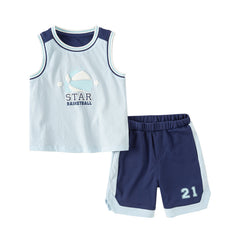 Dave&Bella Toddler Boys Summer Blue/Purple Outdoor Soft Moisture-wicking Outfit Sets