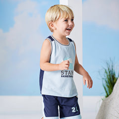 Dave&Bella Toddler Boys Summer Blue/Purple Outdoor Soft Moisture-wicking Outfit Sets