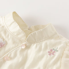 Dave&Bella Toddler Girls Summer Flower Embroidery Chinese-style Mesh Dress(wallet bag)