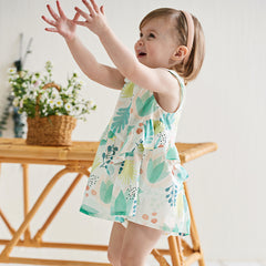 Dave&Bella Girls Lightweight Leaf Print Sleeveless Dress