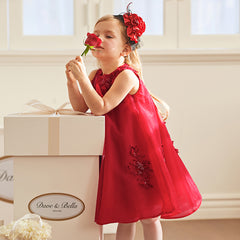 Dave&Bella Kids Girls Summer Festival Red Sleeveless Luxury Tulle Formal Princess Dress