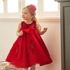 Dave&Bella Kids Girls Summer Festival Red Sleeveless Luxury Tulle Formal Princess Dress