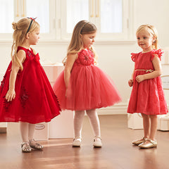 Dave&Bella Kids Girls Summer Festival Red Sleeveless Luxury Tulle Formal Princess Dress