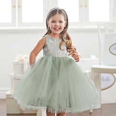 Dave&Bella Toddler Girls Summer Grey Green Sleeveless Mesh Princess Dress