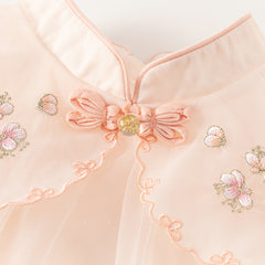 Dave&Bella Toddler Girls Summer Chinese-style Flower Embroidery Mesh Dress(wallet bag)