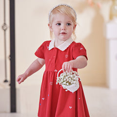 Dave&Bella Toddler Girl Summer Cotton Red/Pink Polo Princess Dress