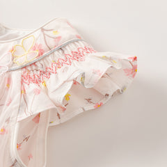 Dave&Bella Toddler Girls Summer Sweet Pink Floral Print Mesh Princess Dress (wallet bag)