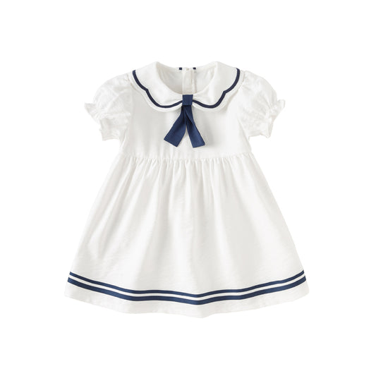 Dave&Bella Summer Toddler Girls Sweet White Preppy Breathable Lightweight A-line Dress