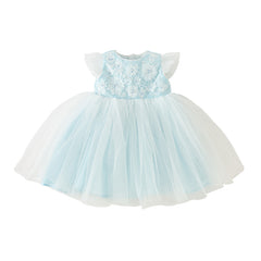 Dave&Bella Toddler Girls Summer Elegant Blue Flutter Sleeve Luxury Mesh Tutu Party Dress