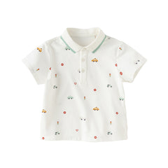 Dave&Bella Toddler Boy Summer Cotton Car Print Polos