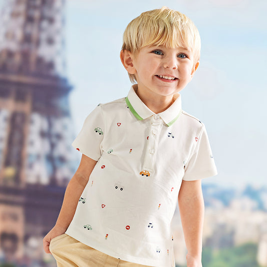 Dave&Bella Toddler Boy Summer Cotton Car Print Polos