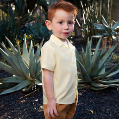 Dave&Bella Toddler Boys Summer College Yellow White Striped T-shirt Shorts Sets