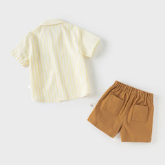 Dave&Bella Toddler Boys Summer College Yellow White Striped T-shirt Shorts Sets