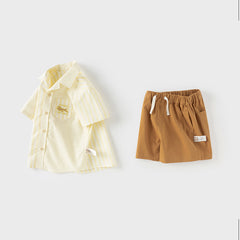 Dave&Bella Toddler Boys Summer College Yellow White Striped T-shirt Shorts Sets
