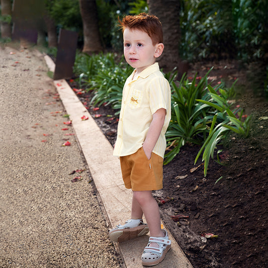 Dave&Bella Toddler Boys Summer College Yellow White Striped T-shirt Shorts Sets