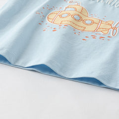 Dave&Bella Toddler Boys Summer Sea Blue Cartoon Print Cotton Casual T-shirt Tops