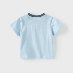 Dave&Bella Toddler Boys Summer Sea Blue Cartoon Print Cotton Casual T-shirt Tops