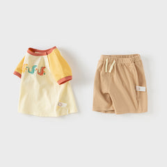 Dave&Bella Toddler Boys Summer Cotton Yellow T-shirt Short Pant Sets