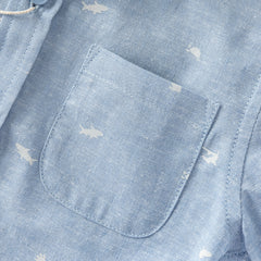 Dave&Bella Toddler Boys Summer Grey Blue Linen Thin Shirt