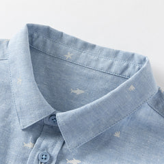 Dave&Bella Toddler Boys Summer Grey Blue Linen Thin Shirt