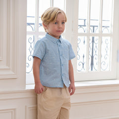 Dave&Bella Toddler Boys Summer Grey Blue Linen Thin Shirt