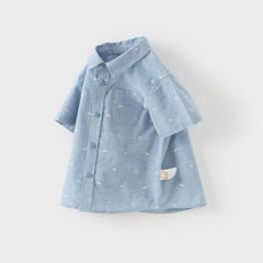 Dave&Bella Toddler Boys Summer Grey Blue Linen Thin Shirt