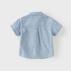 Dave&Bella Toddler Boys Summer Grey Blue Linen Thin Shirt