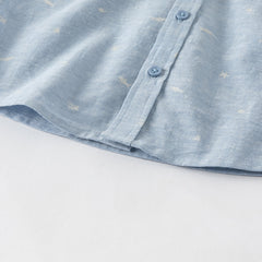 Dave&Bella Toddler Boys Summer Grey Blue Linen Thin Shirt
