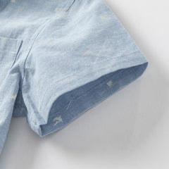 Dave&Bella Toddler Boys Summer Grey Blue Linen Thin Shirt