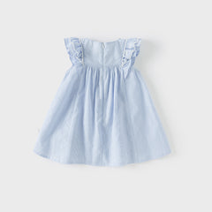 Dave&Bella Girls Summer Cotton Light Blue Flutter Sleeve Graceful Party Dress