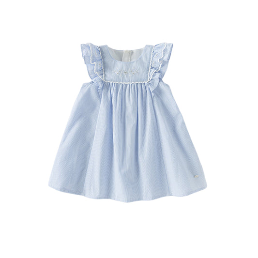 Dave&Bella Girls Summer Cotton Light Blue Flutter Sleeve Graceful Party Dress