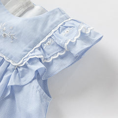 Dave&Bella Girls Summer Cotton Light Blue Flutter Sleeve Graceful Party Dress