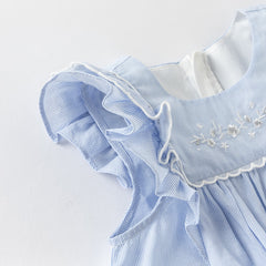 Dave&Bella Girls Summer Cotton Light Blue Flutter Sleeve Graceful Party Dress