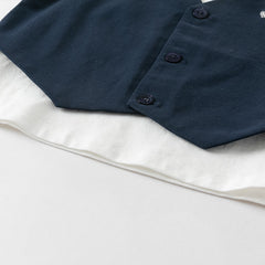 Dave&Bella Toddler Boys Summer Pure Cotton Fake-two-piece T-shirt Shorts Sets