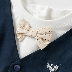 Dave&Bella Toddler Boys Summer Pure Cotton Fake-two-piece T-shirt Shorts Sets