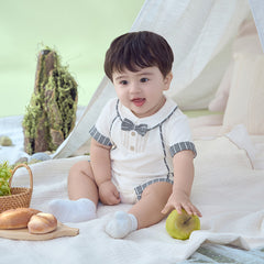 Dave&Bella Baby Boys Summer Casual White Indoor Comfortable Rompers