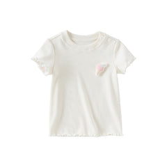 Dave&Bella Toddler Girls Summer Versatile Pink/Beige Comfortable T-shirt Tops