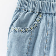 Dave&Bella Toddler Girls Summer Casual Denim Blue Breathable Cotton Lightweight Jeans