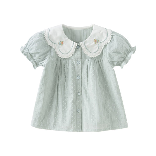 Dave&Bella Toddler Girls Summer Pure Cotton Grey Green Cute T-shirts