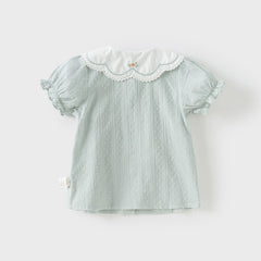 Dave&Bella Toddler Girls Summer Pure Cotton Grey Green Cute T-shirts