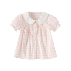 Dave&Bella Toddler Girls Summer Cotton Pink White Plaid Leisure T-shirts