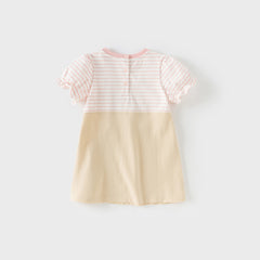 Dave&Bella Toddler Girls Summer Cute Pink White Striped Fake Two Piece Dress