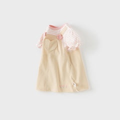 Dave&Bella Toddler Girls Summer Cute Pink White Striped Fake Two Piece Dress