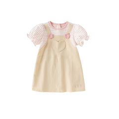 Dave&Bella Toddler Girls Summer Cute Pink White Striped Fake Two Piece Dress