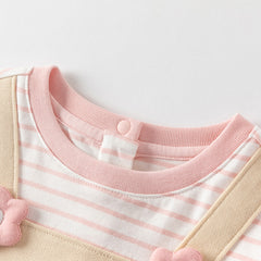 Dave&Bella Toddler Girls Summer Cute Pink White Striped Fake Two Piece Dress