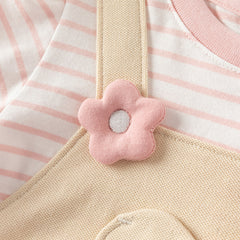 Dave&Bella Toddler Girls Summer Cute Pink White Striped Fake Two Piece Dress